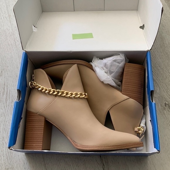 Cut Out Ankle Boots Gold Chain Chunky‎ Heel Zipper Almond Toe Western Boots - Picture 5 of 16